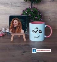 Sevimli Panda Fotoğraflı Dekoratif Taş, Kupa Bardak Beyaz Hediye (Model 6)