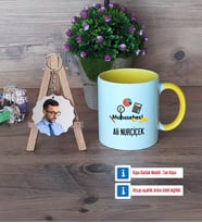Muhasebeci Kupa Bardak Beyaz ve Fotoğraflı Ahşap Anahtarlık Hediye (Model 7)