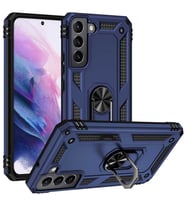 Galaxy S22 Kılıf Zore Vega Yüzüklü Standlı Zırh Kılıf (Mavi)