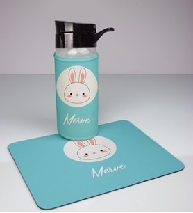 Kişiye Özel Tasarım Cam Matara Ve Mousepad Ofis Seti 94393 (Turkuaz)