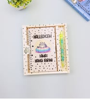 Sevimli Desenli Kilitli Defter ve Kalem Seti (Turkuaz)