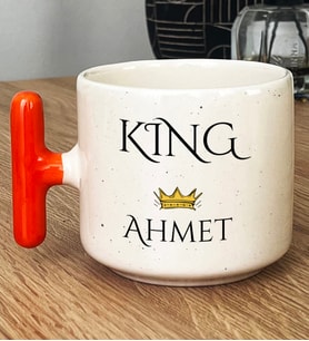 Kişiye Özel King Hediye T Kupa Bardak Sevgiliye Hediye (Turuncu)