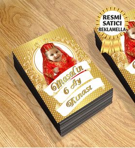 6 Ay Kınası Temalı Kişiye Özel Resimli Doğum Günü Magneti  8x6 Cm 10 Adet (Gold)