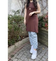 Kadın Sıfır Kol Penye Uzun Tunik İçlik  (Kahverengi)