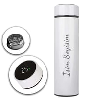 Kişiye Özel Derece Göstergeli 450ml Çelik Termos (Beyaz)