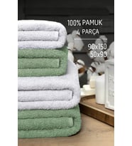 4 lü Banyo Havlusu Takımı Soft Büyük Havlulu Pamuklu Havlu Seti 90X150 Cm Beyaz (Yeşil)