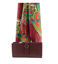 Kadın Deri Cüzdan Şal-FULAR Set (Bordo)