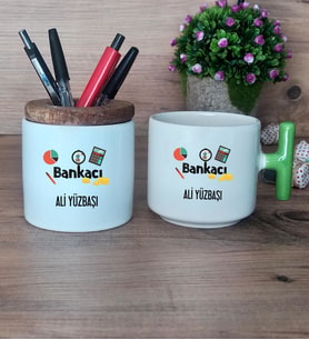 Bankacı Hediye Sepeti Kupa Bardak T Kulplu, Kalemlik Hediyeleri Bankacıya Hediye Bankacılar Günü Hediyesi (Model 8)