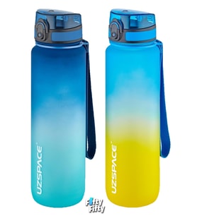 Uzspace 2'li Tritan Matara Seti 1000ml BÜYÜK BOY Çift Renk Softtouch FF Collection Tritan Su Matarası (LACIVERT-LACIVERT)