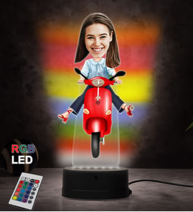 Doğum Günü Hediyesi,Sevgiliye Hediye, Kişiye Özel Fotoğraflı Motorcu 3 Karikatür 3D Led Lamba (RGB)