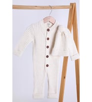Babyhola %100 Kalın Triko Kız Erkek Bebek Çocuk Kışlık Bereli Tulum Takım 5714 (Ekru)