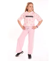 Toontoy Kız Çocuk Ön Yazı Baskılı Batikli Eşofman Takım (Açık Pembe)