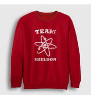 Presmono Unisex Beyaz Team Sheldon The Big Bang Theory Sweatshirt 181759tt (Kırmızı)