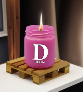 BK Gift Kişiye Özel DTF İsimli Renkli Cam Kavanozda Kokulu Mum-2(13 Renk Seçeneği), Arkadaşa Hediye, Sevgiliye Hediye, Doğum Günü Hediyesi (Pembe)