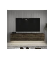 Neon LED Işıklı Duvara Monte, 3 Kapaklı TV Sehpası – 160 cm - Modern Tasarım, Açık Ceviz