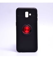 Samsung Galaxy J6 Plus Kılıf Yüzüklü Magnetli Ravel Case (Siyah-Kırmızı)