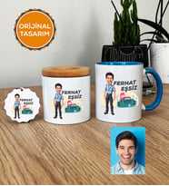 Kişiye Özel Karikatürlü Paramedik Hediye Seti Kupa Bardak, Kalemlik, Anahtarlık Erkek Paramediğe Tıp Bayramı Hediyesi (Mavi)