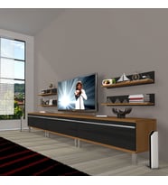 Decoraktiv Eko 270R Mdf Krom Ayaklı Tv Ünitesi Tv Sehpası (Siyah - Ceviz)