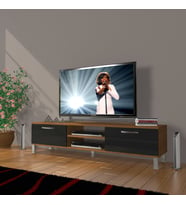 Decoraktiv Eko 140 Mdf Dvd Krom Ayaklı Tv Ünitesi Tv Sehpası (Siyah - Ceviz)