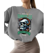 bisiklet yaka Bej Sweatshirt kadın kalın erkek unisex 3 iplik şardonlu Ölümcül telaş Baskılı (Gri)