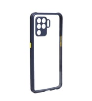 Oppo Reno 5 Lite Kılıf Kenar Renkli Sararmaz Şeffaf Kapak (Lacivert)