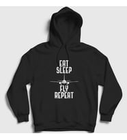 Presmono Unisex Gri Eat Sleep Fly Repeat Pilot Airplane Uçak Kapüşonlu Sweatshirt 398921tt (Siyah)