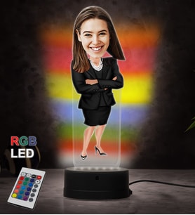 Doğum Günü Hediyesi,Sevgiliye Hediye, Kişiye Özel Fotoğraflı İş Kadını Karikatür 3D Led Lamba (RGB)