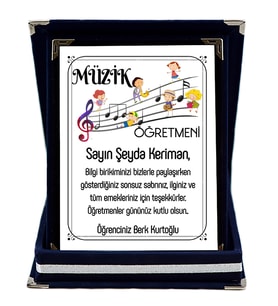 Müzik Öğretmenine Hediye İsim Baskılı Plaket - Öğretmenler Günü Hediyesi (Lacivert)