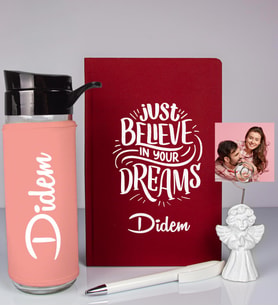 Kişiye Özel Defter Kalem Matara Ve Fotoğraflı Notluk Seti 93524 (Bordo)