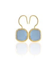 Kadir Jewellery 22 Ayar Altın Kaplama Kare Taşlı Küpe -El İşçiliği Ve Hipoalerjenik Küpe (Gece Mavisi)