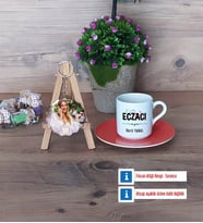 Eczacı Türk Kahvesi Fincanı Ahşap Altlıklı ve Fotoğraflı Ahşap Anahtarlık Hediye (Model 8)