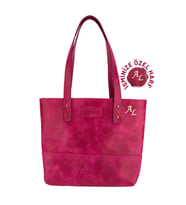 Isminize Özel Kişiselleştirilebilir Rainbow Deri Tote Bag (Fuşya)