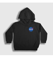 Presmono Unisex Çocuk Beyaz Logo Nasa Space Uzay Kapüşonlu Sweatshirt 282838tt (Siyah)