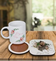 Kişiye Özel Tasarım Kupa Bardak Ve Fotoğraflı Ahşap Bardak Altlığı 99300 (Turkuaz)