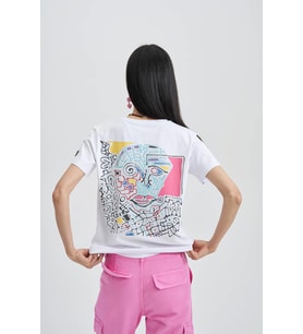 Beginning Composition Kadın Baskı Taş T-Shirt (Beyaz)