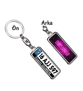 Kişiye Özel Isuzu Neon Pembe Logo Tema Plaka Anahtarlık (Gümüş)
