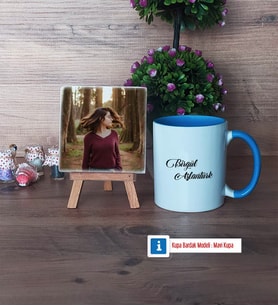 İsme Özel Fotoğraflı Dekoratif Taş, Kupa Bardak Beyaz Hediye (Model 4)