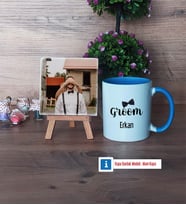 Groom Fotoğraflı Dekoratif Taş, Kupa Bardak Beyaz Hediye (Model 4)