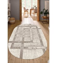 Dijital Baskılı Kaymaz Taban Yıkanabilir Oval Salon Halısı Mutfak Halısı Yolluk NDO-HT-85 (Vizon)