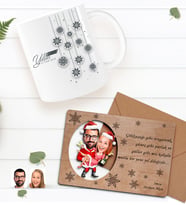 BK Gift Kişiye Özel Mutlu Yıllar Kupa Bardak ve Retro Ahşap Yılbaşı Tebrik Kartı Hediye Seti-4 (Mavi)