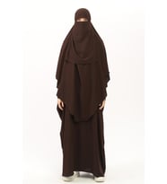 Sultanbaş Nikaplı Çarşaf Cilbab Khimar Abaya Kolu Lastikli Hakim Yaka Peçeli Ferace Medine İpek (Kahverengi)