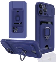 Uyumlu Model Apple iPhone 13 Pro Kılıf Kartlıklı Magnetli Lens Kapatmalı (Lacivert)
