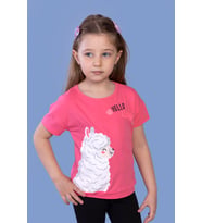 Toontoy Kız Çocuk Kuzu Baskılı Tişört (Fuşya)