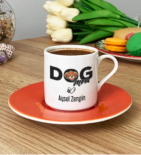 Kişiye Özel Dog Mom Türk Kahvesi Fincanı Köpek Annesi (Turuncu)