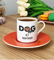 Kişiye Özel Dog Mom Türk Kahvesi Fincanı Köpek Annesi (Turuncu)