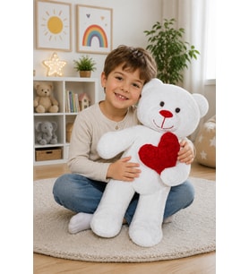50 cm Kalpli Peluş  Sevimli Ayıcık (Beyaz)