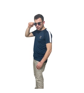 ATY & Erkek Spor & Parıs Baskılı & Bisiklet Yaka T-Shirt (Lacivert)