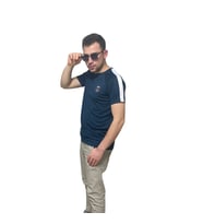 ATY & Erkek Spor & Parıs Baskılı & Bisiklet Yaka T-Shirt (Lacivert)