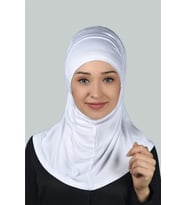 İkili Set Pratik Eşarp Hazır Türban ve Hijab Tesettür Bonesi (Beyaz)