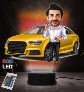 Doğum Günü Hediyesi,Sevgiliye Hediye, Kişiye Özel Fotoğraflı Audi 2 Tasarımlı Erkek Karikatür 3D Led Lamba (RGB)